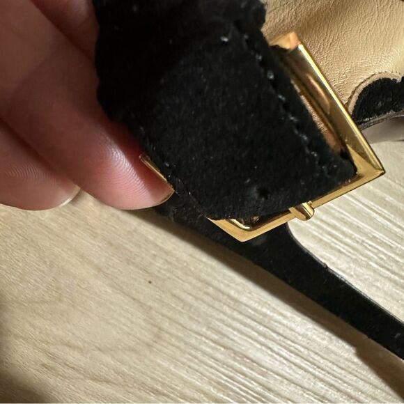 Tory Burch Black Suede Leather Peep Toe Heels Ankle Strap Cutout Stiletto - Picture 7 of 15